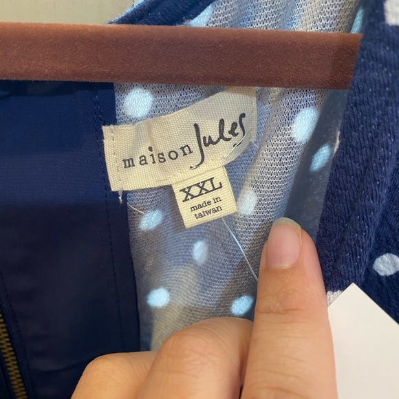 Navy Blue PolkaDotted Sleeveless Dress-Size XXL - Picture 6 of 7